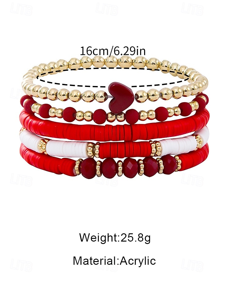 2026年 女性用ボヘミアンアクリルビーズブレスレットセット、ハートチャーム付きマルチカラーストレッチバングル、バレンタインデーのギフトや普段使いに最適な軽量重ね付け可能なブレスレット  コレクション – $7.99 –P6