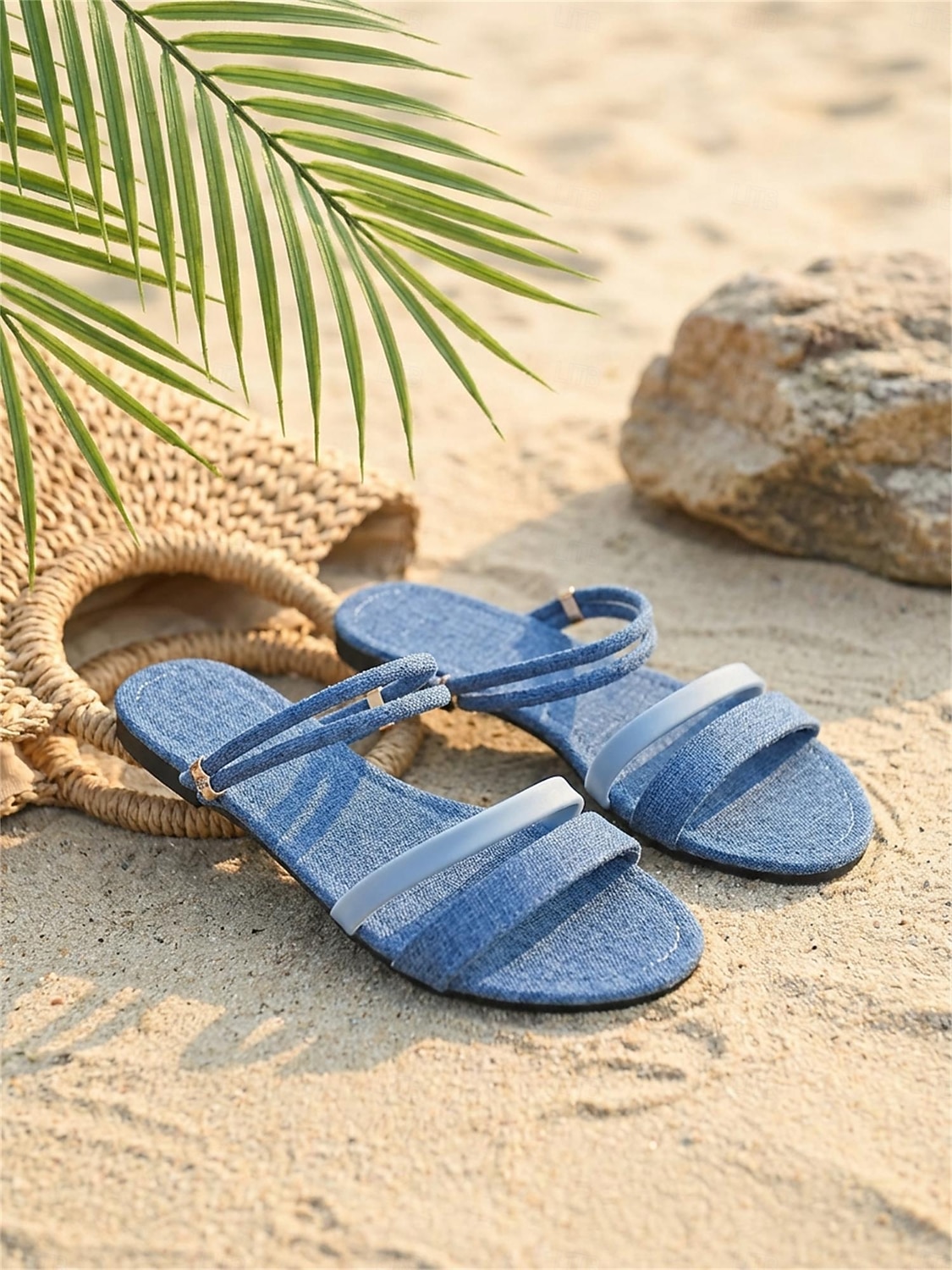 Blå denimsandaler med flera remmar för dam – avslappnad tropisk ö-stil, bekväma sandaler med öppen tå för strandpromenader och sommarresorter 2026 - $18.99 –P3