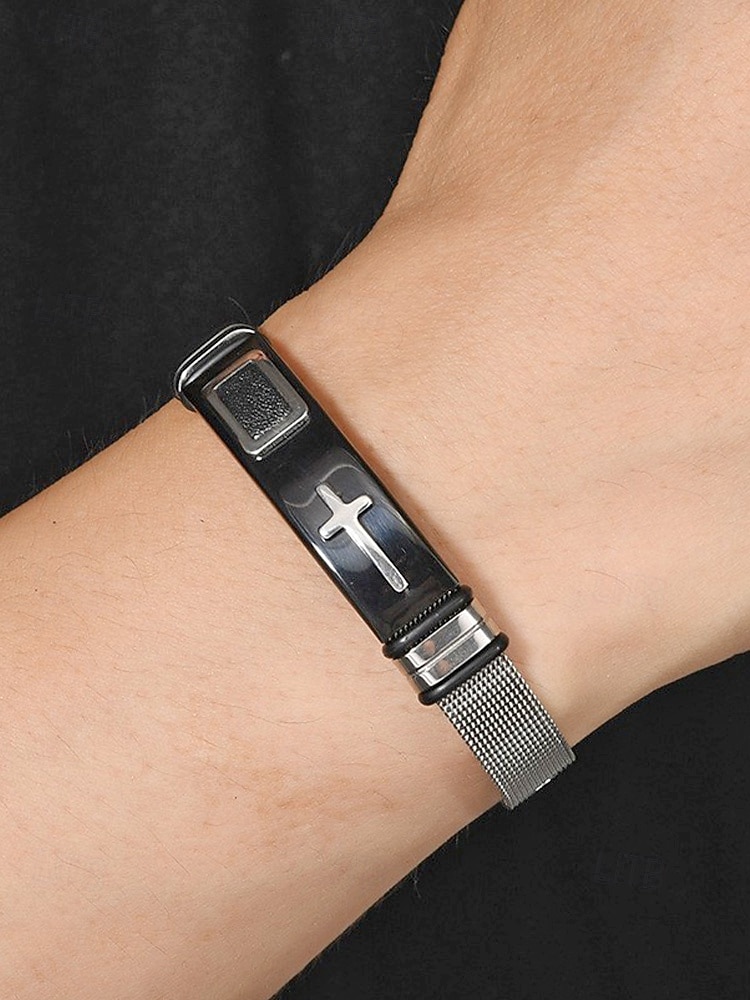 Miesten ruostumattomasta teräksestä valmistettu ristirannekoru – useita värivaihtoehtoja, kestävä ja tyylikäs, täydellinen rentoon ja arkeen 2026 - $11.99 –P2