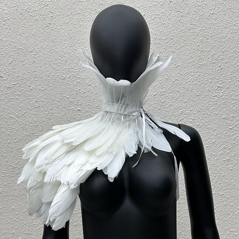 Accessori Samba Carnevale 2026 Rio Carnevale Mantello Stola Piume Bianche Donna con Collo Alto Costume per Festival in Brasile del 2026 a $18.99 –P1