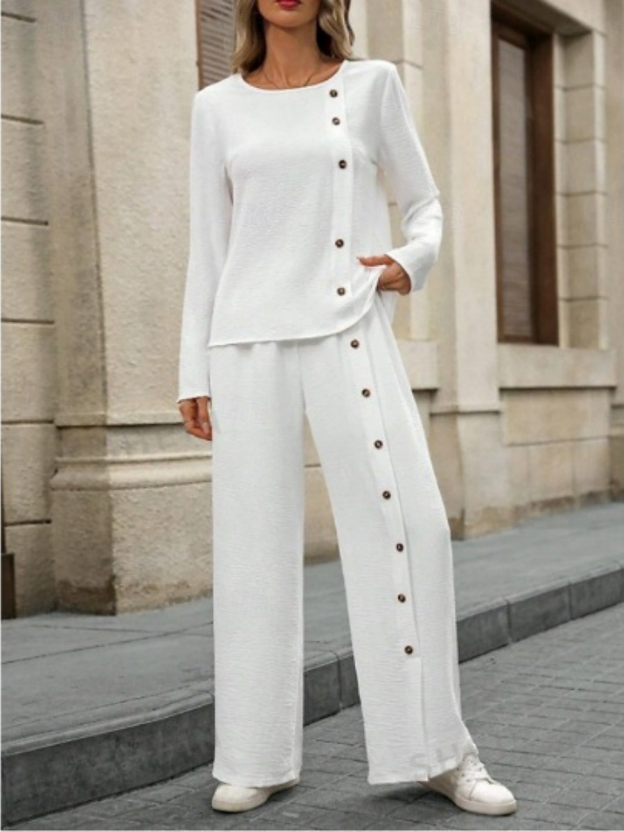 Women's Pants Sets Bolero Faux Cotton Linen Short Sleeve Crew Neck Solid Color Fashion Streetwear Casual Daily Outdoor Blue White Khaki Summer Regular Fit 2026 - $48.99 –P3
