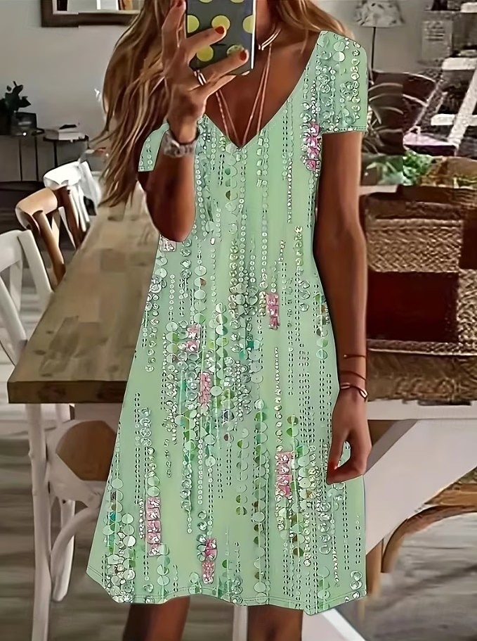 Dames Mini-jurk Zonnejurk T shirt jurk A lijn jurk Vakantie Casual Boho Strand Uitgaan Normale pasvorm Bloemig Grafisch Korte mouw V-hals Groen Zomer Lente 2026 - $24.99 –P3
