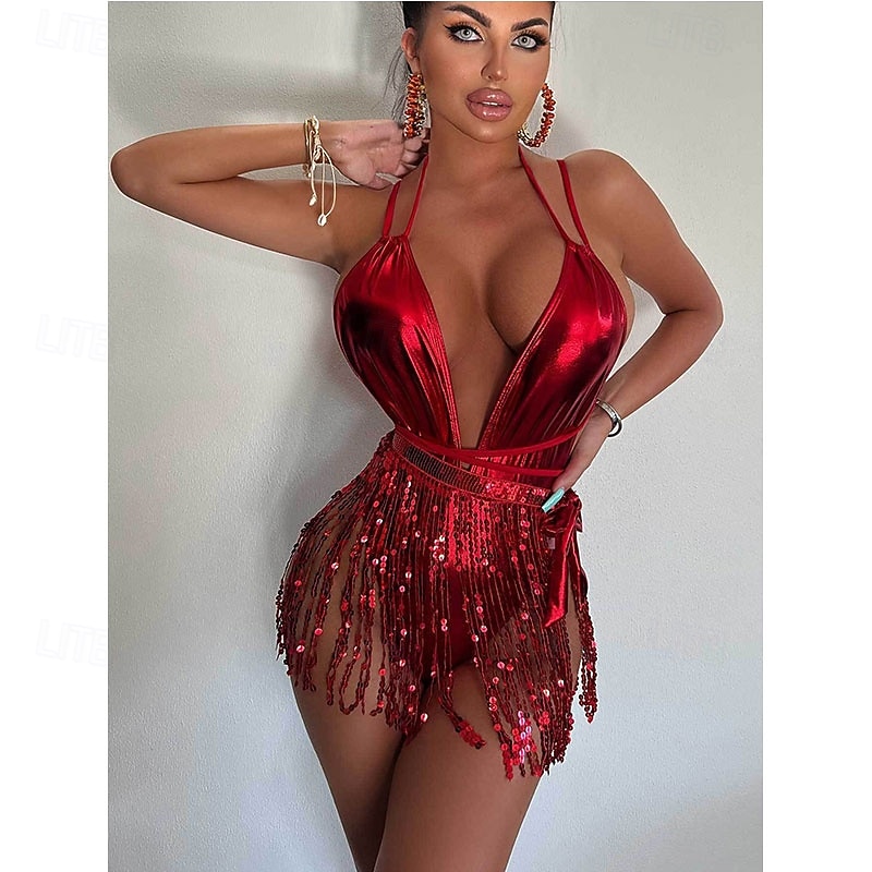 Боди с глубоким V-образным вырезом и пайетками от Samba Dancewear 2026 - $18.99 –P7