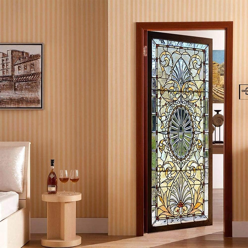 Cortina de puerta estilo vitral vintage con patrón barroco ornamentado, mampara de privacidad colgante, tapiz decorativo para puerta de casa y oficina. 2026 - $17.99 –P6