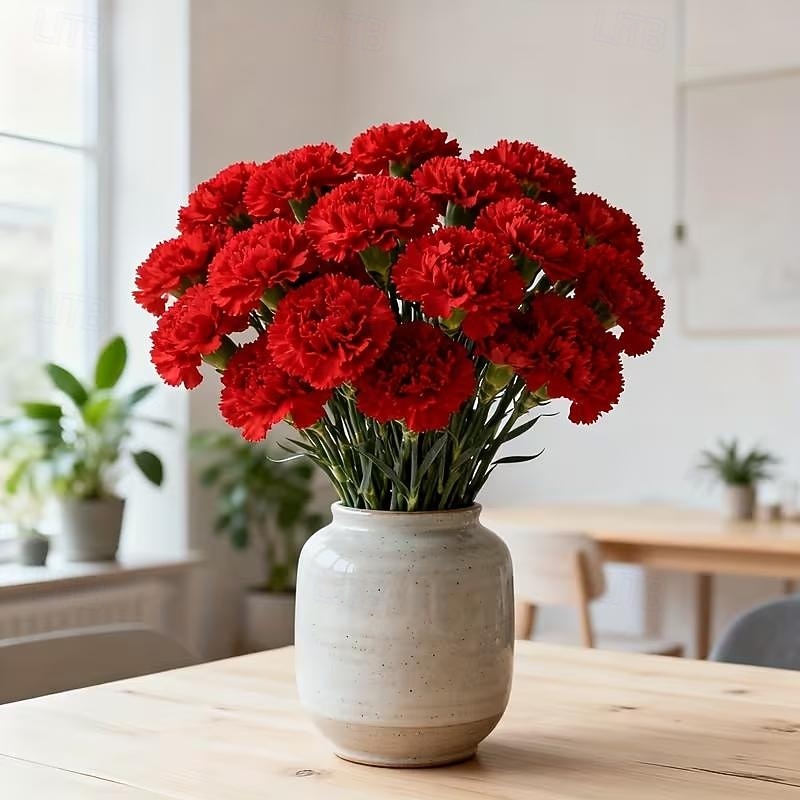 Bouquet di 15 garofani rossi vivaci - calda composizione floreale artificiale - fiori finti per la casa, adatti per matrimoni, uffici, decorazioni natalizie, San Valentino, festa della mamma, del 2026 a $13.99 –P3