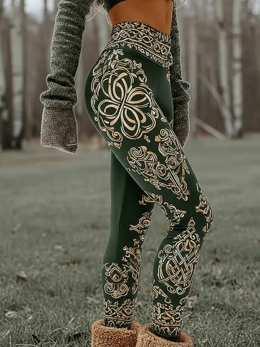 Damen Leggings Urlaub Vintage Ethno-Stil Volle Länge Hohe Taille Grafik 3D-Druck Komfort Schnelltrocknend Atmungsaktivität Dehnbar Täglich Heim Urlaub kleiner Finger Schwarz Grün Sommer Frühling 2026 - $19.99 –P3