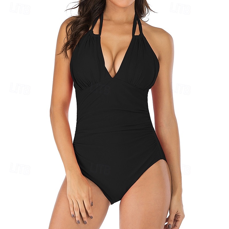 Women's Bathing Suit One Pieces Halter Swimsuit Solid Colored Brief Leg Quick Dry Elastic Sleeveless Swimwear Swimsuit Surfing Beach Swimming Summer 2026 - $25.99 –P1