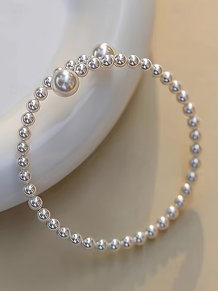 damska bransoletka z sztucznych pereł, elegancki dwukolorowy wzór, idealna na śluby, walentynki i na co dzień 2026 - $7.99 –P6