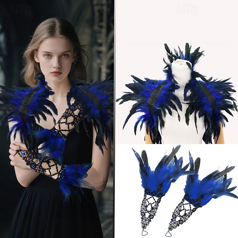 Καρναβάλι 2026 αξεσουάρ σάμπα καρναβάλι του Ρίο γοτθικό κολάρο με φτερά &Σετ μανσετών καρπού cosplay, κοστούμι φεστιβάλ Βραζιλίας 2026 - $18.99 –P2