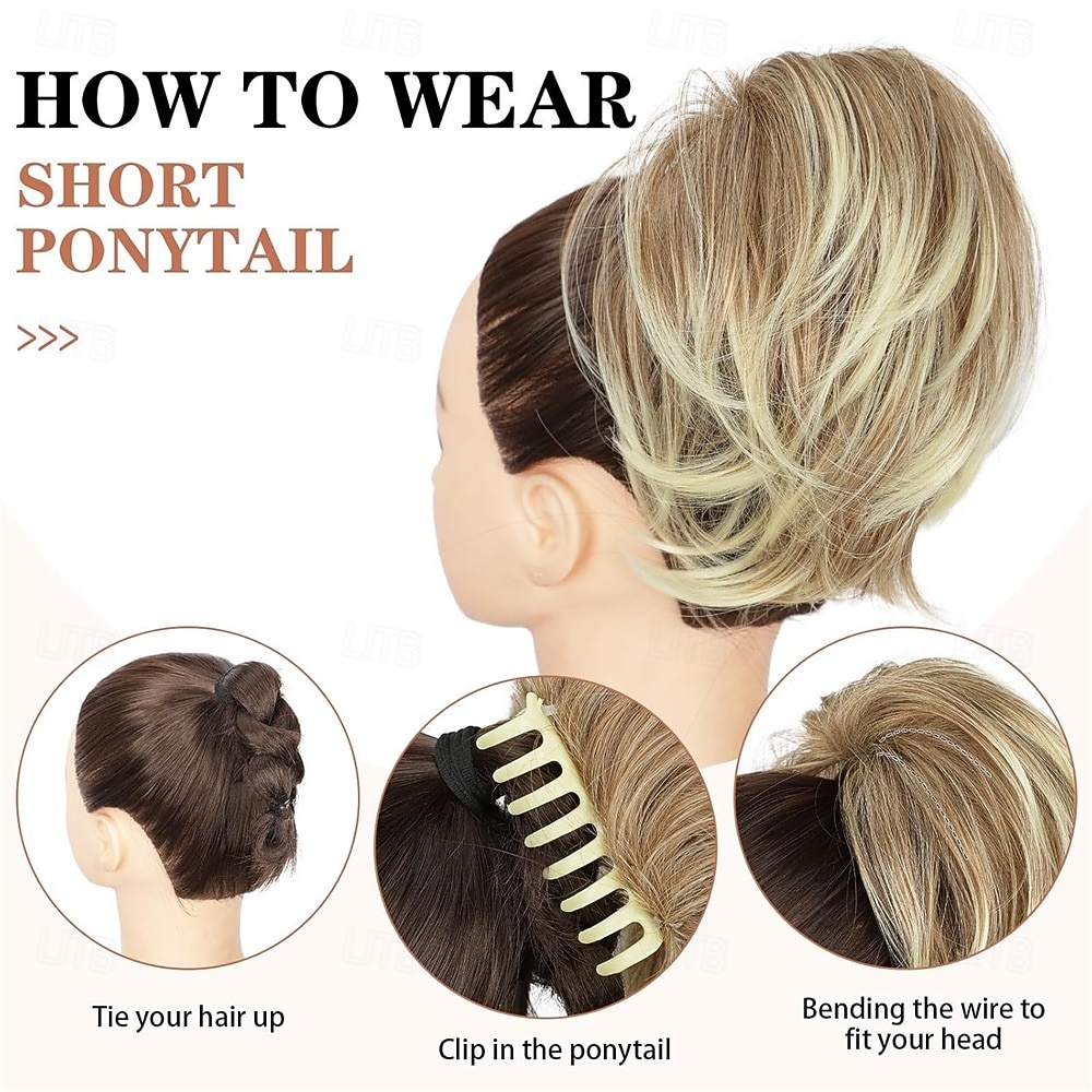 Claw Clip Ponytail Hair Extension - 8 Inch Short Ponytail DIY Bendable Wires Hair Piece for Women Synthetic Fake Pony Tails Daily Use -Grayish White 2026 - $14.49 –P2