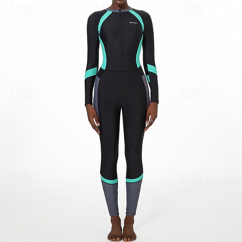 Per donna Rash Guard completo per il corpo One Piece Patchwork Con zip Protezione UV Elastico Manica Lunga Costume da Bagno Costume da bagno Surf Snorkeling Nuoto Primavera del 2026 a $44.99 –P2