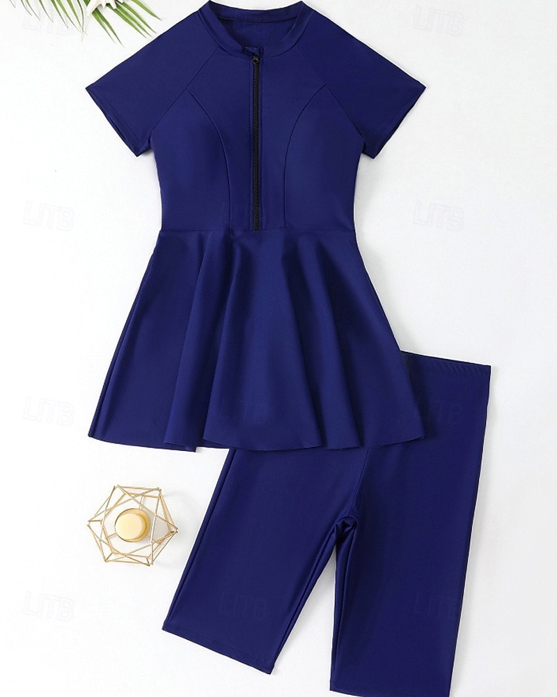 Γυναικεία Πρότυπο Προστατευτικά Τανκίνι και μπικίνι για σέρφινγκ Μαγιό Μονόχρωμο Κουμπώσου Προστασία UV Ελαστικό Κοντομάνικο Μαγιό Σέρφινγκ Καταδύσεις Κολύμβηση Καλοκαίρι 2026 - $30.99 –P5