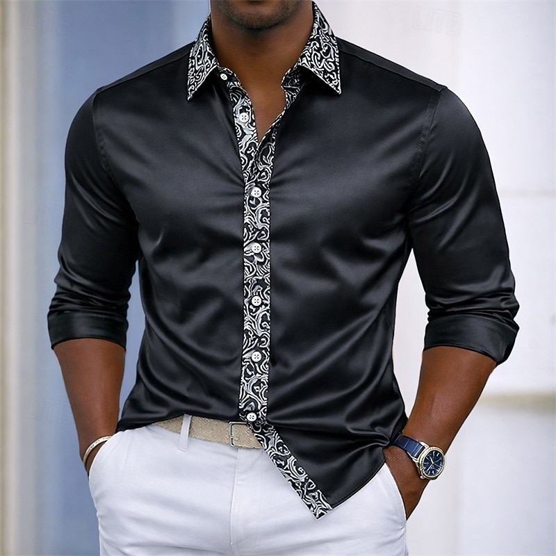 Hombre Camisa Camisa de raso Camisa para Vestido Abotonar la camisa camisa de baile Color sólido Boda Formal Negro Azul Real Dorado Manga Larga Cuello Vuelto Todas las Temporadas Ropa Retazos 2026 - $31.99 –P2