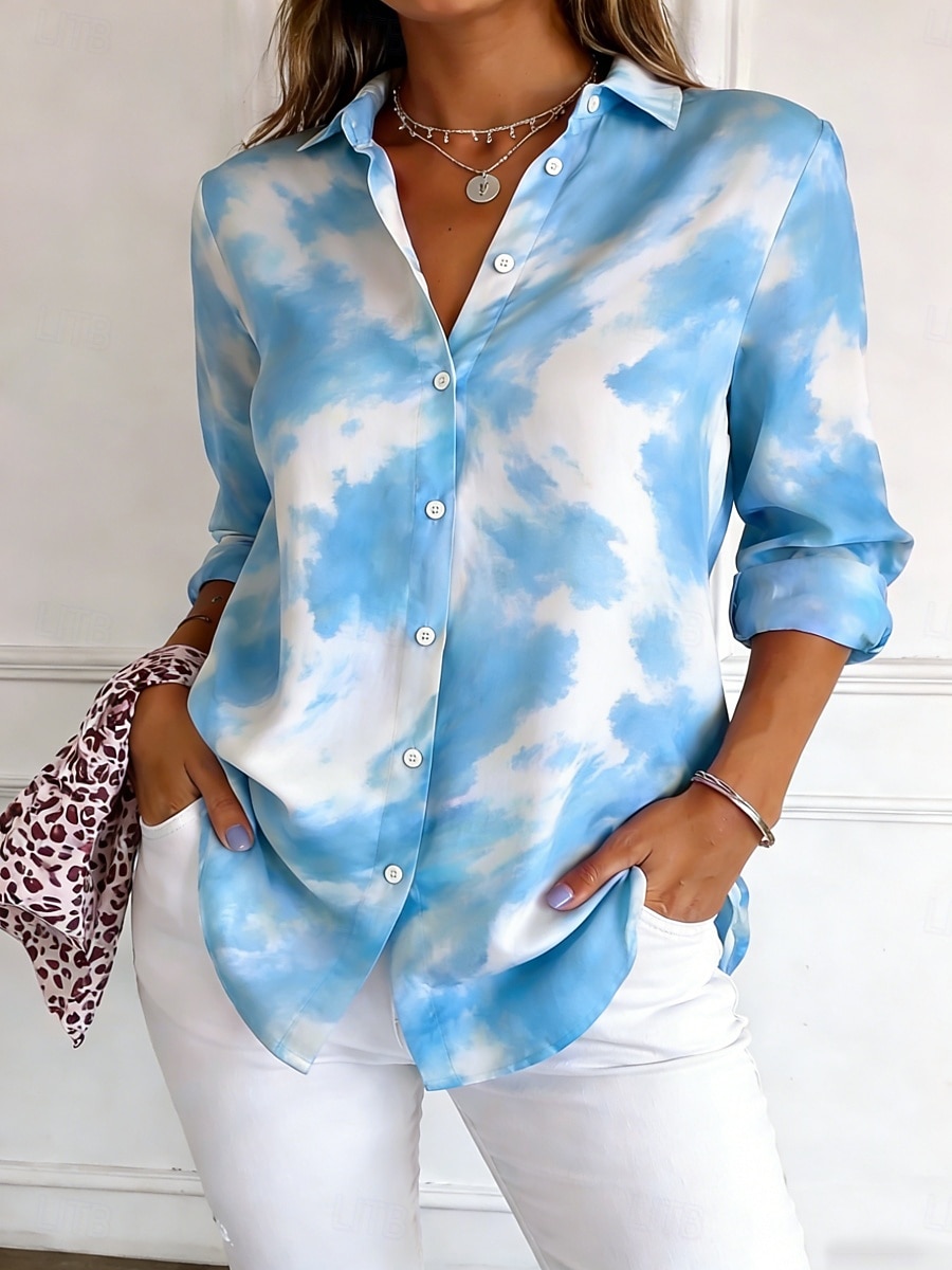 Per donna Camicia Camicia button-down Camicia casual Camicia da Spiaggia Stampato Grafico Elegante Classico Casual Manica Lunga Colletto a Camicia Top Regolari Quotidiano Ferie Uscire Blu Nero Rosa del 2026 a $38.99 –P1