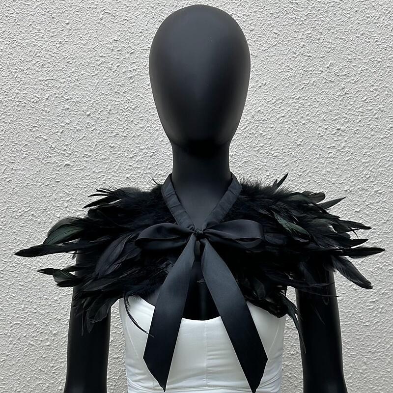 Carnival 2026 Rio Carnival Samba Accessories Women's Black Feather Cape Shawl with Satin Ribbon Tie Brazil Festival Performance Costume 2026 - $20.99 –P1