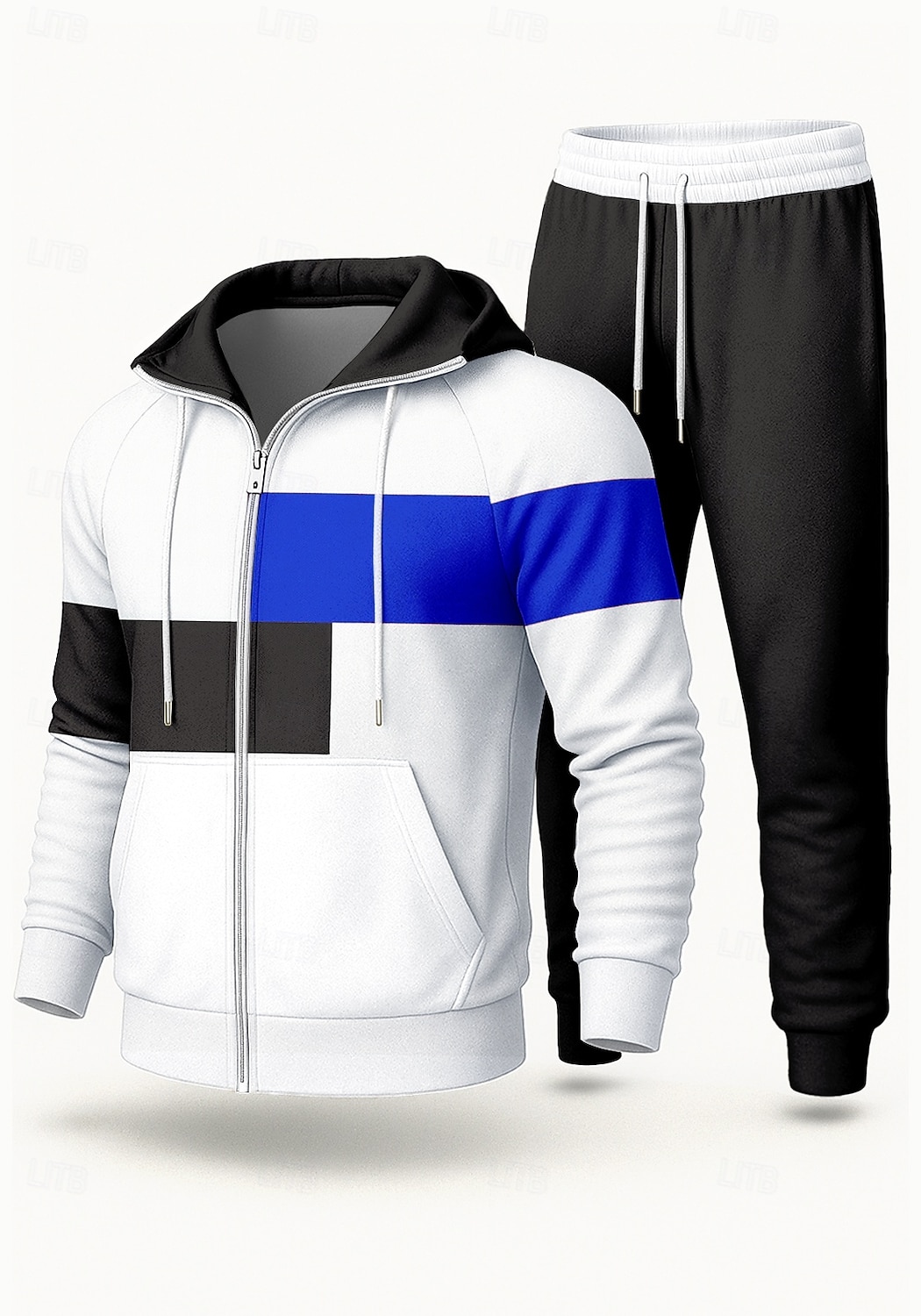 Homens Moletom Agasalho de 2 peças Conjuntos de moletom Com Cordão Zip Up Bloco de cor Conjuntos Outono Inverno Preto Azul Real Vocação Exterior Viagem Leve Da Moda Manga Longa Esporte Roupas de 2026 por $47.99 –P4