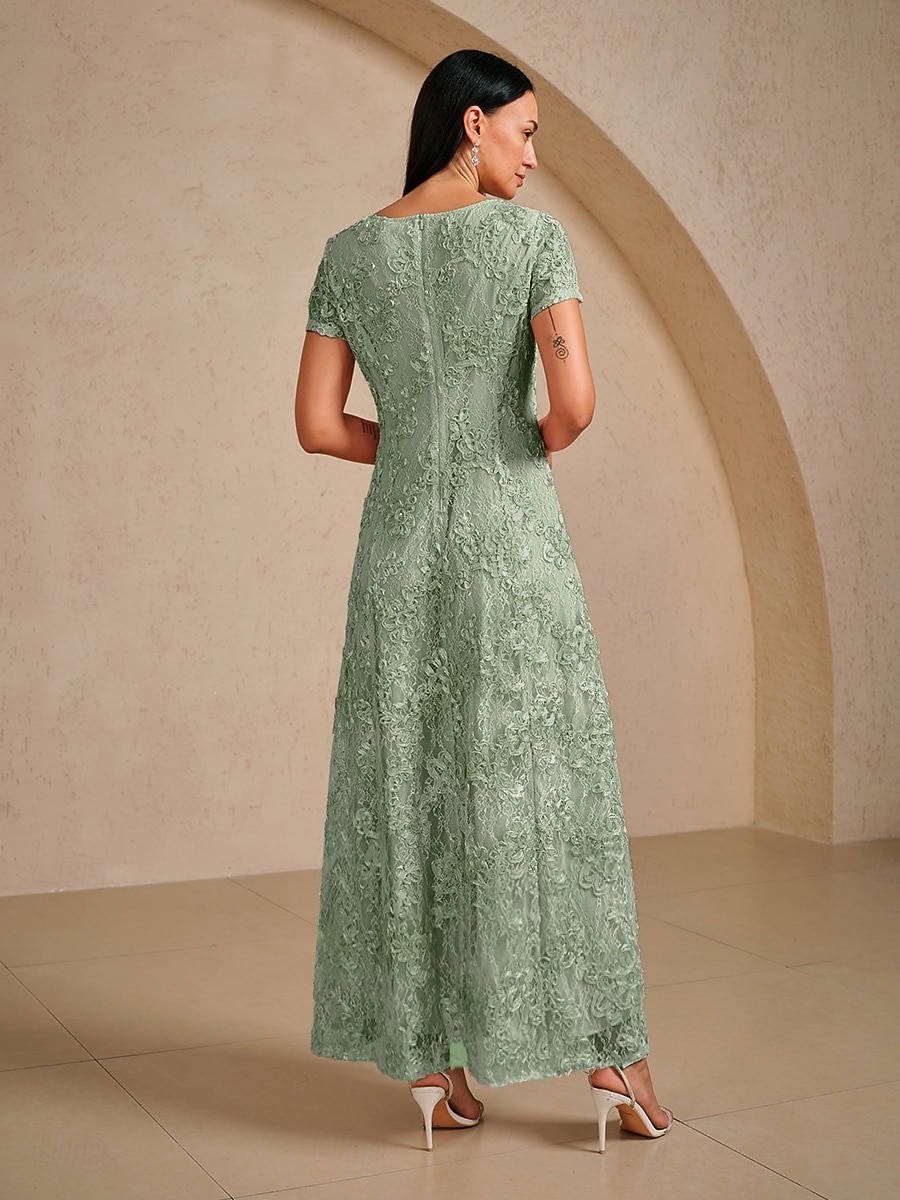 Mujer Vestido maxi Vestido de una línea Elegante Fiesta de Noche Acordonado Lentejuelas Ajuste regular Floral Manga Corta Cuello Barco Verde salvia 2026 - $149.99 –P2