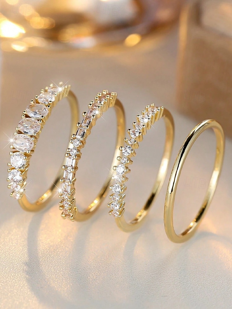Set aus stapelbaren Damenringen aus einer Legierung, gold- und silberfarbene Zirkonia-Ringe, eleganter minimalistischer Stil für Bräute, Hochzeitszeremonien, Verlobungen und den Alltag 2026 - $9.99 –P7