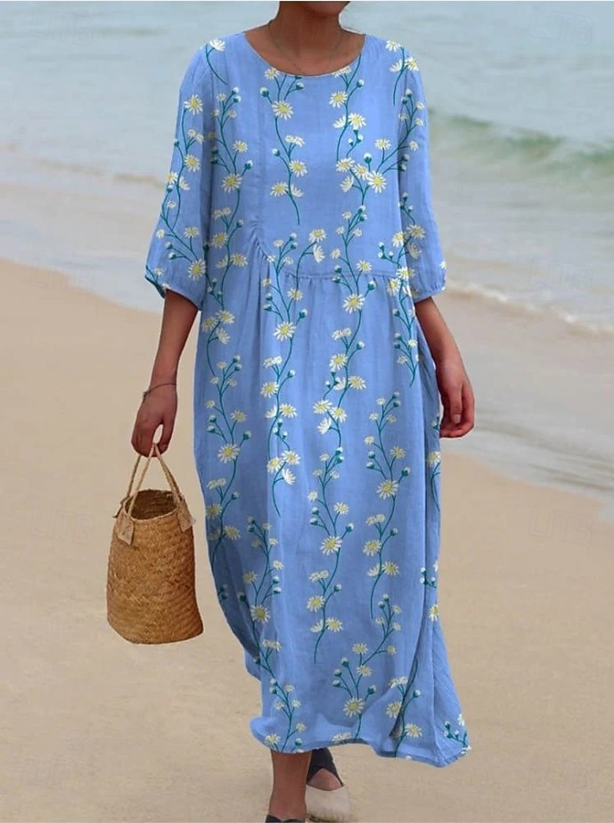 Γυναικείο Μακρύ Φόρεμα Λινάρι Τόσο Αναπνεύσιμη Ελαφριά Σαλοπέτα Άμεσου Στυλ Καλοκαιρινό Φόρεμα Διακοπών Καθημερινό Μποχό Παραλία Διακοπές 3/4 Μανίκι Λαιμός Φαρέτρα 2026 - $41.99 –P11