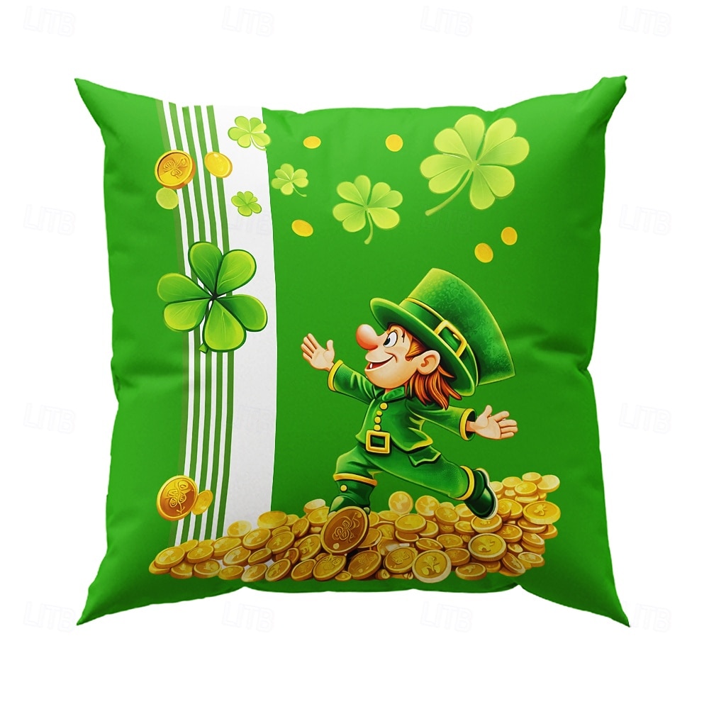 St. Patrick's Day Shamrock Gold Coin Throw Pillow Cover 18x18 Inch, Green Black Casual Decorative Cushion Case 2026 - $11.99 –P4