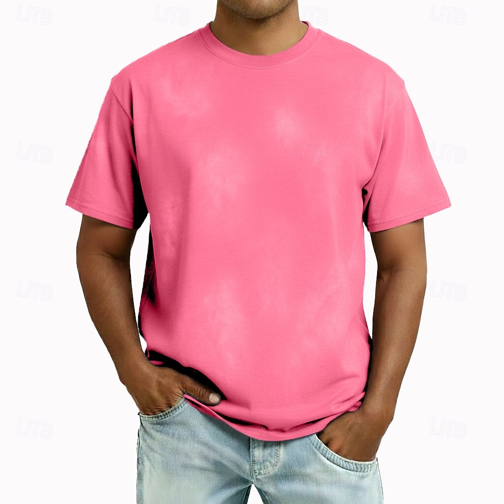 Men's T Shirt 100% Cotton Acid Wash Shirt Tee Top Short Sleeves Crew Neck Summer Spring Plain Fashion Designer Basic Garment Dyed Plain Vacation Street Going out Blue Black Pink Top Tee for Men 2026 - $32.99 –P19
