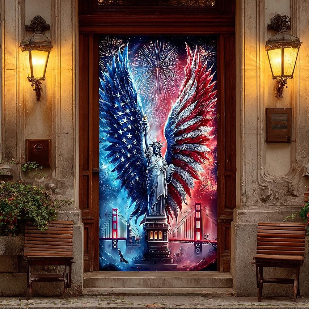 Bandeira patriótica do Dia da Independência dos EUA para porta, com a bandeira americana, águia e cavalo, decoração para o Quatro de Julho, placa para varanda, decoração para casa e exterior. de 2026 por $17.99 –P5