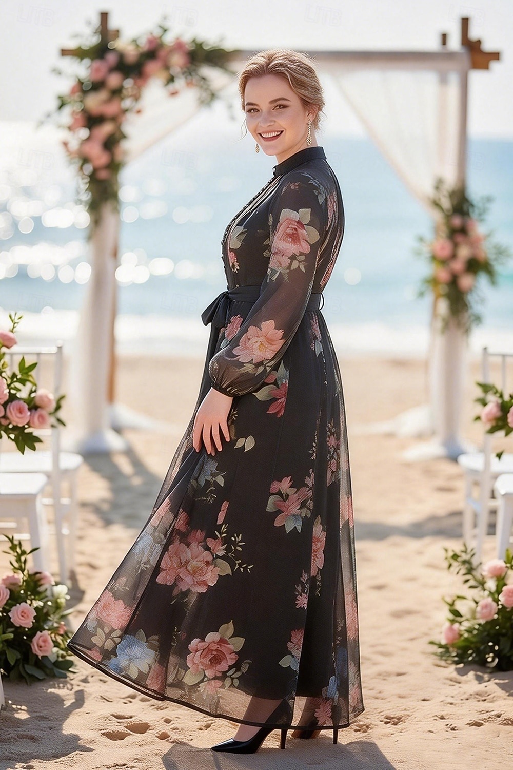 Zweiteilig A-Linie Knöchellänge Kleid für Hochzeitsgäste Kleider für Hochzeitsgäste Elegant Täglich Langarm Hoher Ausschnitt Gartenparty Formell mit Blumenmuster 2026 - $126.99 –P3