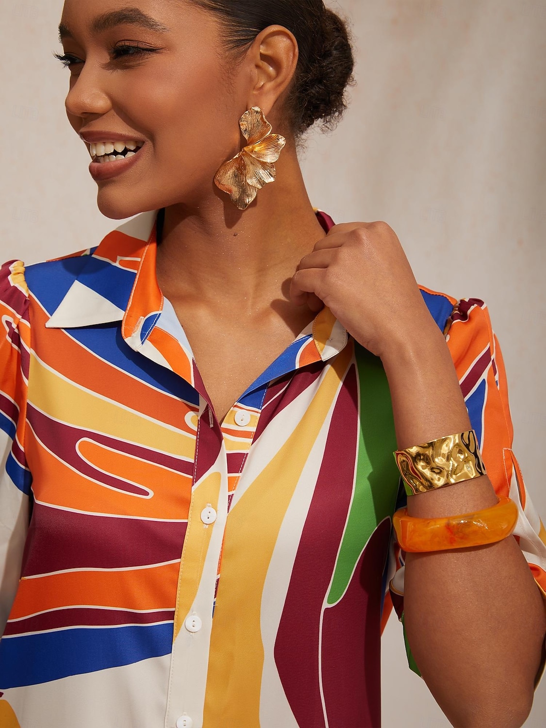 платье-рубашка из прямого атласа с геометрическим узором в стиле цветовых блоков для отпуска 2026 - $91.99 –P2