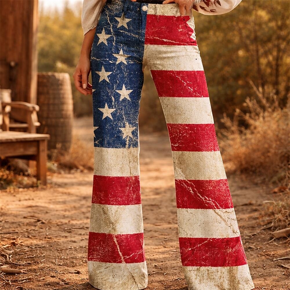 250e anniversaire des États-Unis Rétro Vintage Années 1970 Pantalon Pantalon à jambes larges Hippie Disco Taille haute Déguisement Femmes Mascarade 4 Juillet Soirée Jour de l'indépendance Adulte de 2026 ? $32.99 –P1