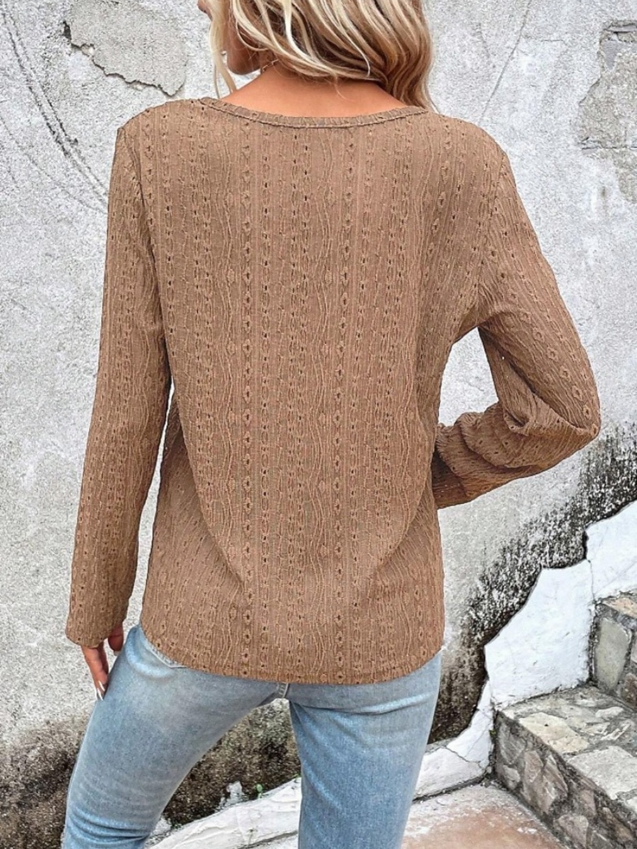 Damskie Top z koronką Bluzka Koronka Guziki Jednokolorowe Elegancki Codzienny Długi rękaw Półgolf Zwykłe topy Codzienny Czarny Biały Fioletowy Brązowy Morelowy Wiosna Jesień 2026 - $25.99 –P17