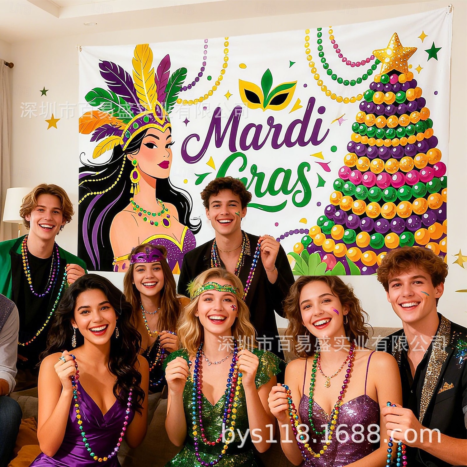 Баннер для фотозоны на вечеринку Марди Гра, большой тканевый фон с фиолетовыми, зелеными и золотыми масками для фотобудки, украшения для стен на парад «Жирный вторник», товары для карнавальной 2026 - AU $17.41 –P1