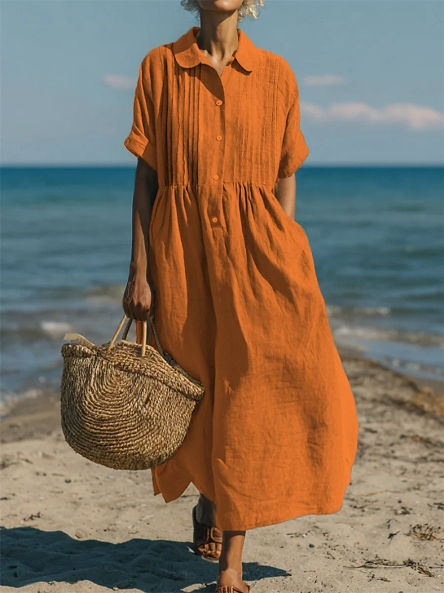 Women s Midi Dress Faux Cotton Linen Shirt Dress Kaftan Dress Fashion Modern Daily Outdoor Vacation Loose Fit Plain Short Sleeve Shirt Collar Blue Women s Midi Dress Faux Cotton Linen Shirt Dress Kaftan Dress Fashion Modern Daily Outdoor Vacation Loose Fit Plain Short Sleeve Shirt Collar Blue