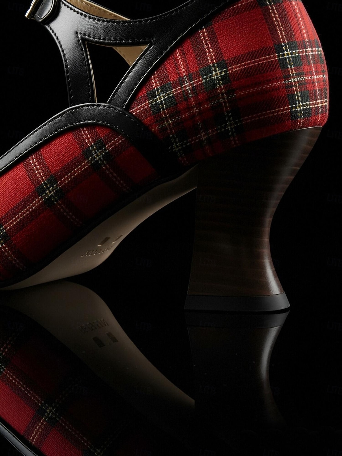 Rote Mary-Jane-Pumps mit Karomuster und schwarzem Besatz – Vintage-Schuhe im Stil der 1950er-Jahre mit runder Zehenpartie und Blockabsatz, perfekt für Retro-Partys und den Büroalltag. &stilvolle Damen 2026 - $25.49 –P5