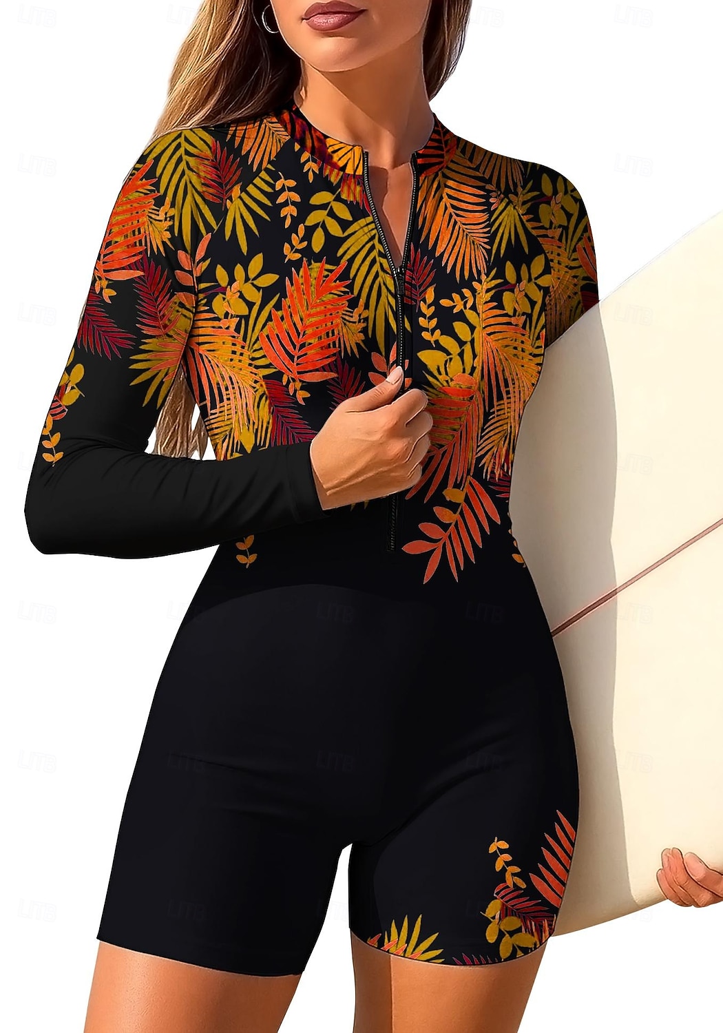 2026年 女性用 ラッシュガード ワンピースサーフィンスーツ 水着 フラワー トロピカル風 カラーブロッキング ジッパーを閉める 内蔵ブラ付き 取り外し式パッド UVサンプロテクション UPF50+ 超軽量(UL) 長袖 スイムウェア ラッシュガード サーフィン ビーチ ウォータースポーツ 夏  コレクション – $35.99 –P8