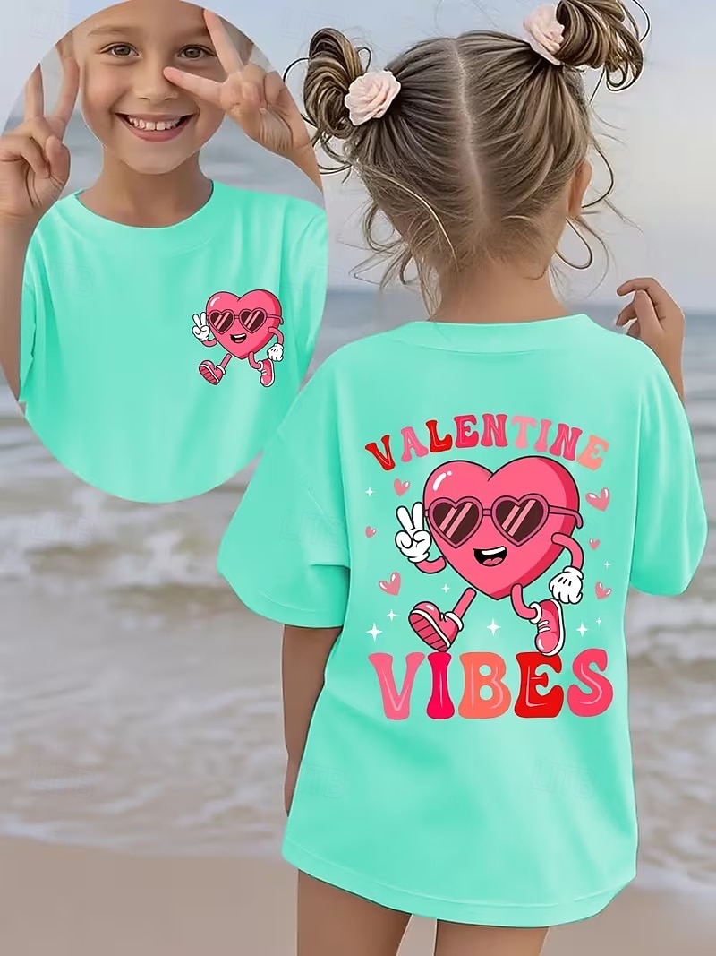 Valentines Girls' 3D Heart Graphic T shirt Tee Short Sleeve 3D Print Summer Spring Sports Fashion Streetwear Kids 4-12 Years Crew Neck Casual Daily Outdoor Regular Fit 2026 - $13.49 –P6