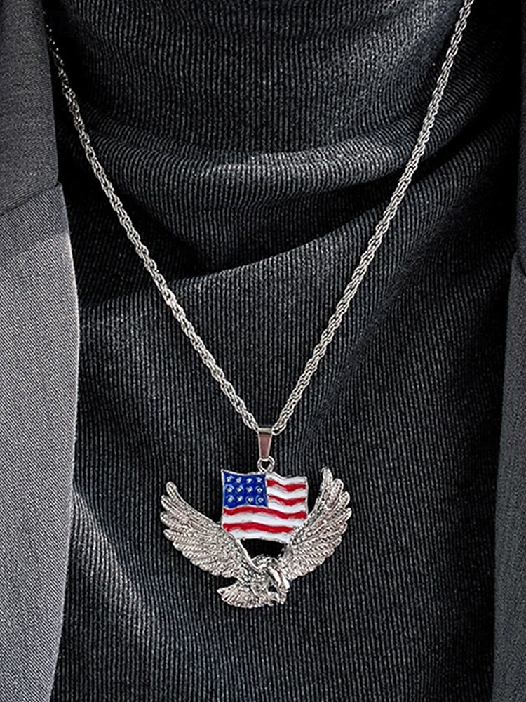שרשרת אלומיניום של גברים עם pendant של עיט ודגל ארה"ב זמינה בזהב ובכסף אידיאלית לחג העצמאות ולחגיגות 2026 - $9.99 –P3