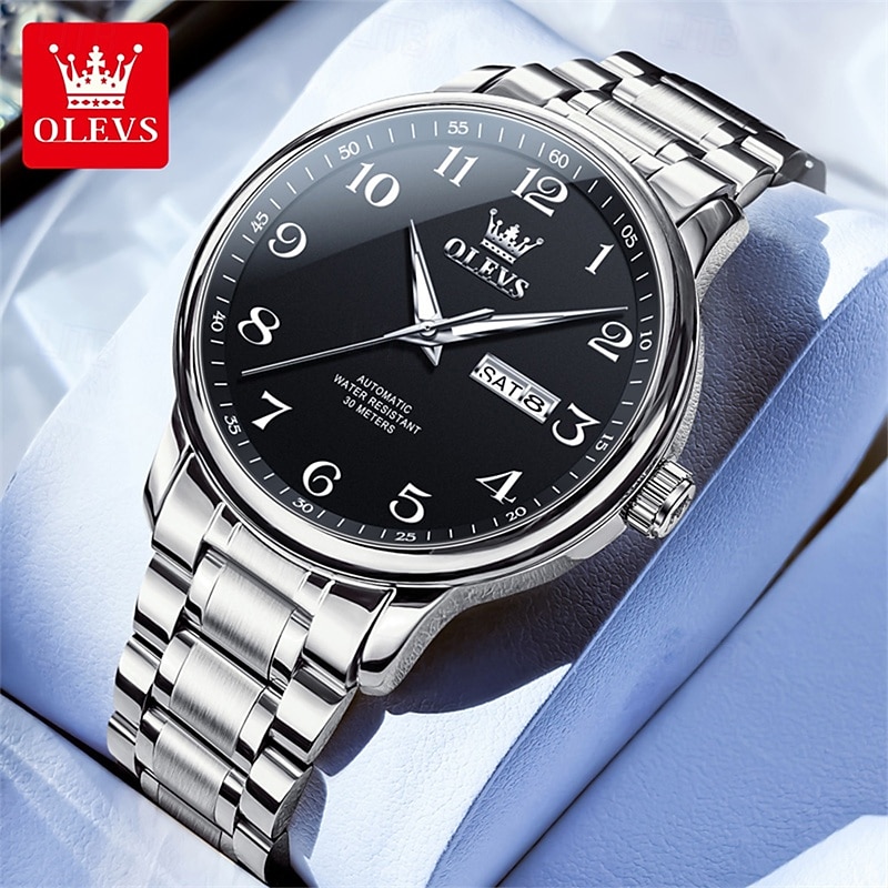New Olevs Men'S Business Watch With Luminous Calendar, Week Display, Fully Automatic Mechanical Movement, Casual And Fashionable Digital Watch, Water-Resistant, Sporty Wristwatch 2026 - $95.99 –P14