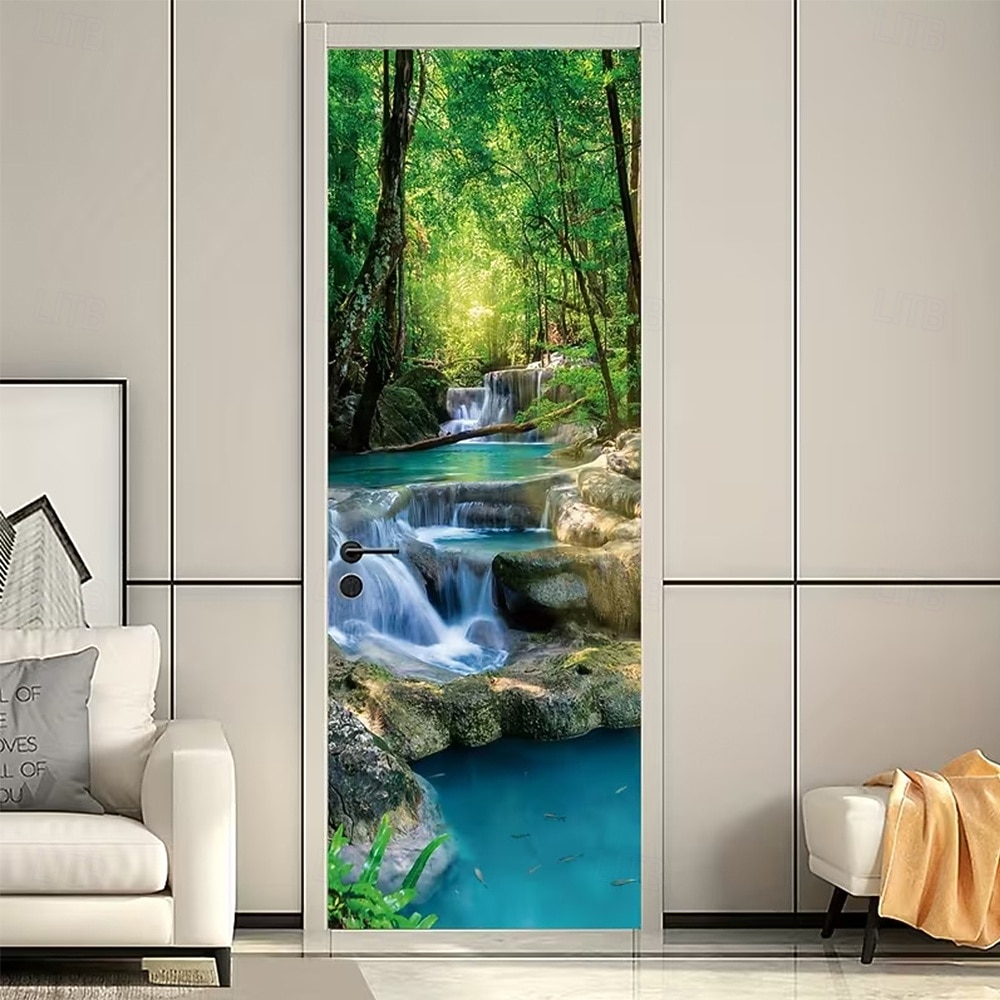 Tenda da ingresso con vista realistica della natura, da appendere alla parete per l'ingresso del portico, con banner per porta da giardino giapponese in 3D, scena con cascata e laghetto koi. del 2026 a $17.99 –P9