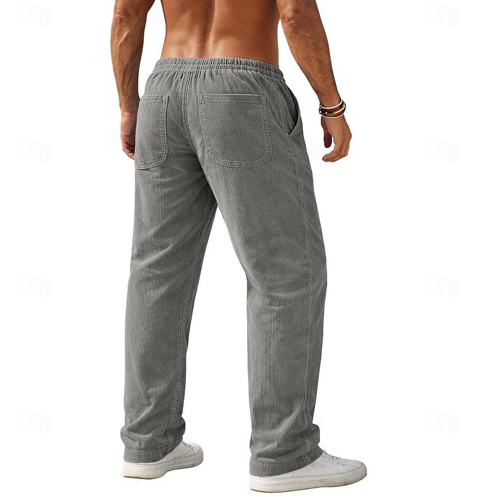 Herren Hose Cordhose Baggy-Hosen Freizeithose Kordelzug Gerader Schnitt Einfarbig Komfort Volle Länge Täglich Outdoor Streetwear Urlaub Mode Blau Schwarz Mikroelastisch 2026 - $22.99 –P2