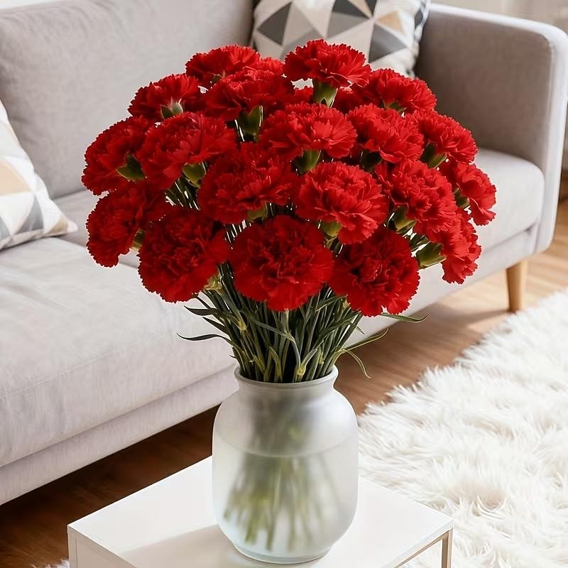 Bouquet di 15 garofani rossi vivaci - calda composizione floreale artificiale - fiori finti per la casa, adatti per matrimoni, uffici, decorazioni natalizie, San Valentino, festa della mamma, del 2026 a $13.99 –P7