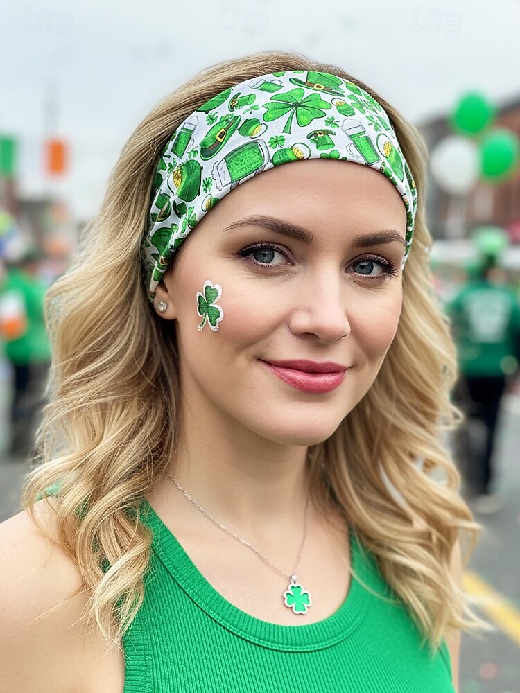 Damhårband med polyestertryck, flermönster med shamrockmönster för St. Patricks dag, stretchig och andningsbar festivalstil för högtidsfiranden, parader och vardagskläder 2026 - QAR 30.48 –P2