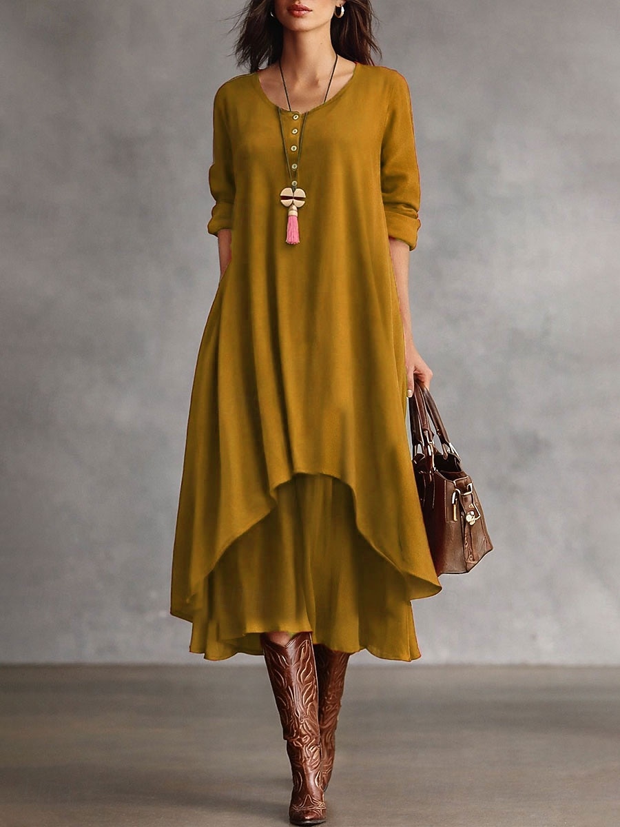 Femmes Robe Midi Robe fourreau Robe trapèze Occasionnel Fête Coupe Ample Couleur Unie manche longue Col ras du cou Bleu Jaune Rouge Violet Printemps Automne Hiver de 2026 ? $13.49 –P3