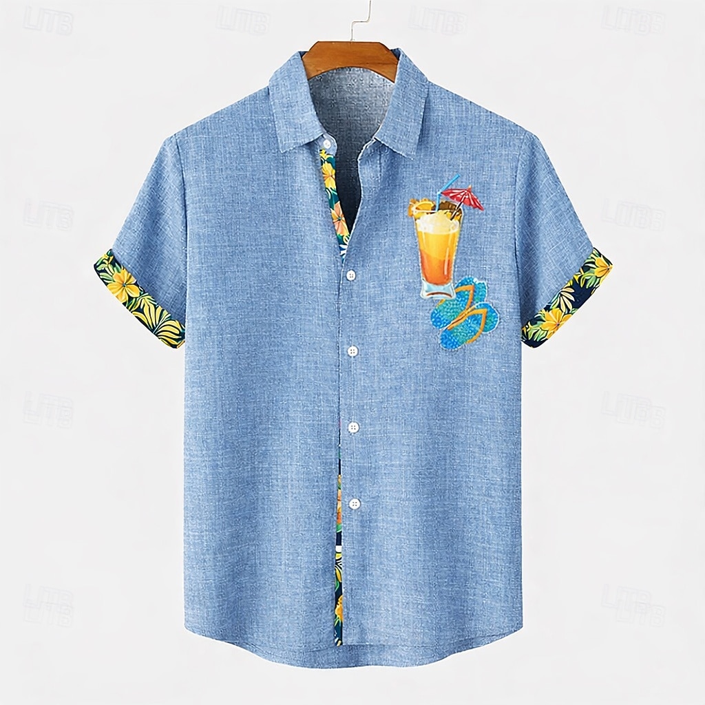 Voor heren Linnen overhemd Zomer overhemd Strand Kleding Overhemd met knopen Slippers Strand Vakantie blauw Blozend Roze Groen Khaki Korte mouw Strijkijzer Zomer Lente Kleding Kleurenblok 2026 - $26.99 –P7