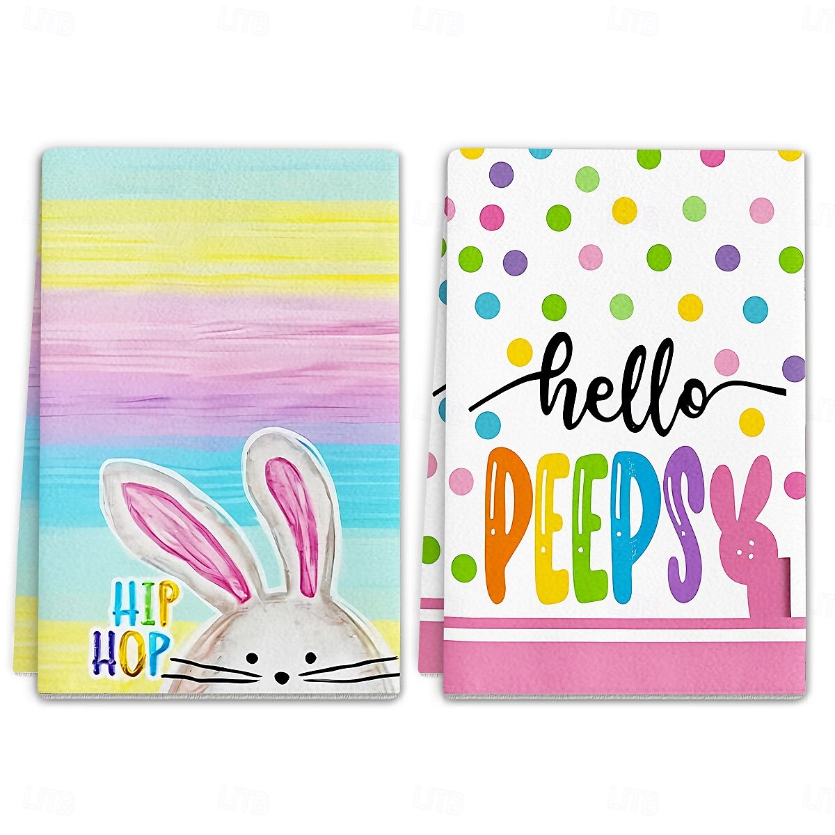 2 stk. kjøkkenhåndklær med påskehare-trykk, vaskbare vårhåndklær med påskehare &eggmønstre, moderne gårdshus rektangulære oppvaskkluter egnet for vårsesongdekorasjonsgave 2026 - $9.99 –P16