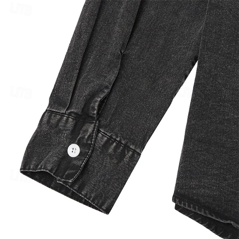 Men's Shirt Casual Shirt Vintage Shirt Button Up Shirt 100% Cotton Acid Wash Shirt Blue Black Light Green Wine Navy Blue Long Sleeve Plain Lapel Streetwear Going out Pocket Clothing Apparel Cotton 2026 - $31.99 –P4