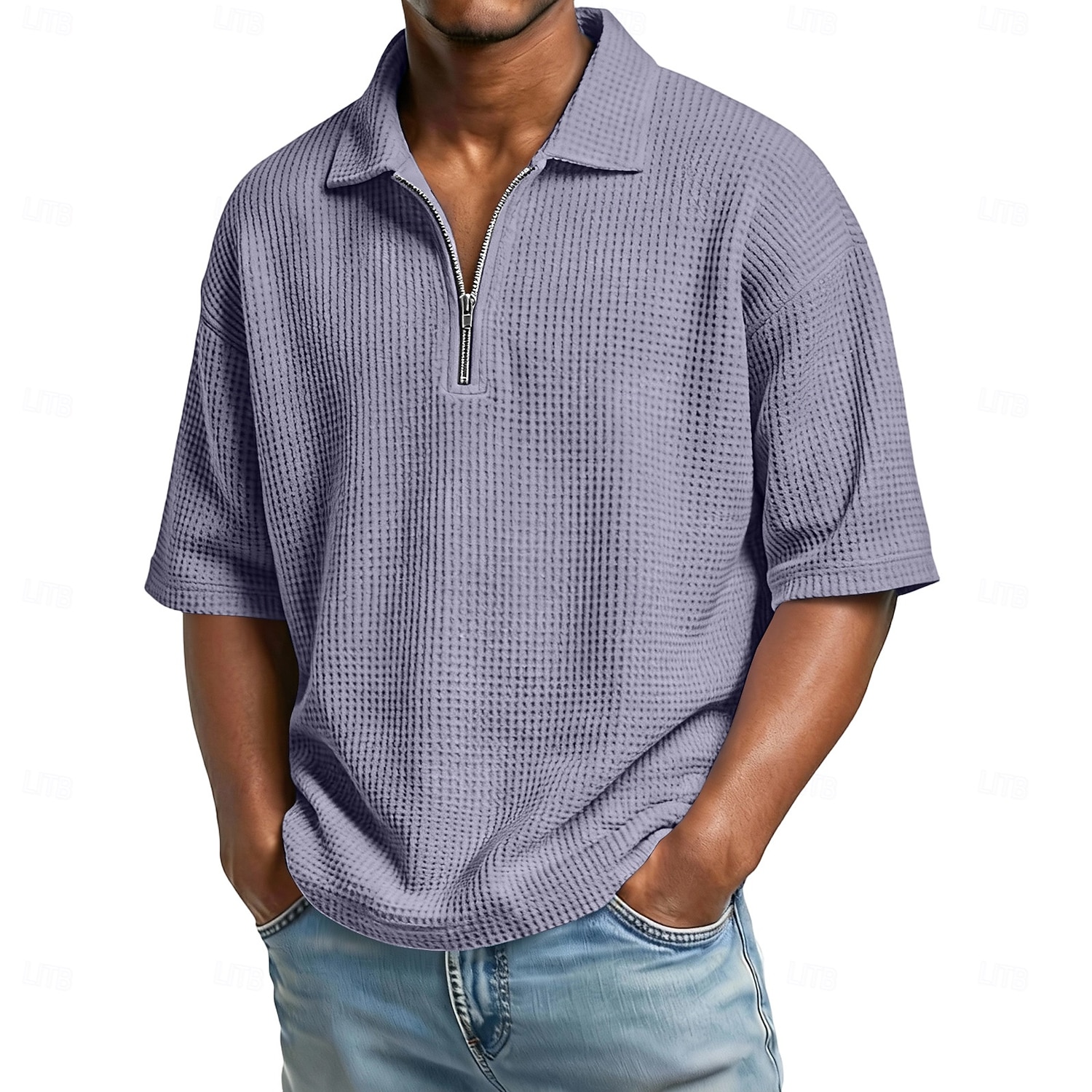Pánské Waffle Polo košile Polo na zip Ležérní Zdatnost Klopa Čtvrtletní zip Krátký rukáv Módní Sval Pevná barva Bez vzoru Zip Léto Jaro Volný potah Fialová Námořnická modř Armádní zelená Šedá Světle 2026 - $22.99 –P7