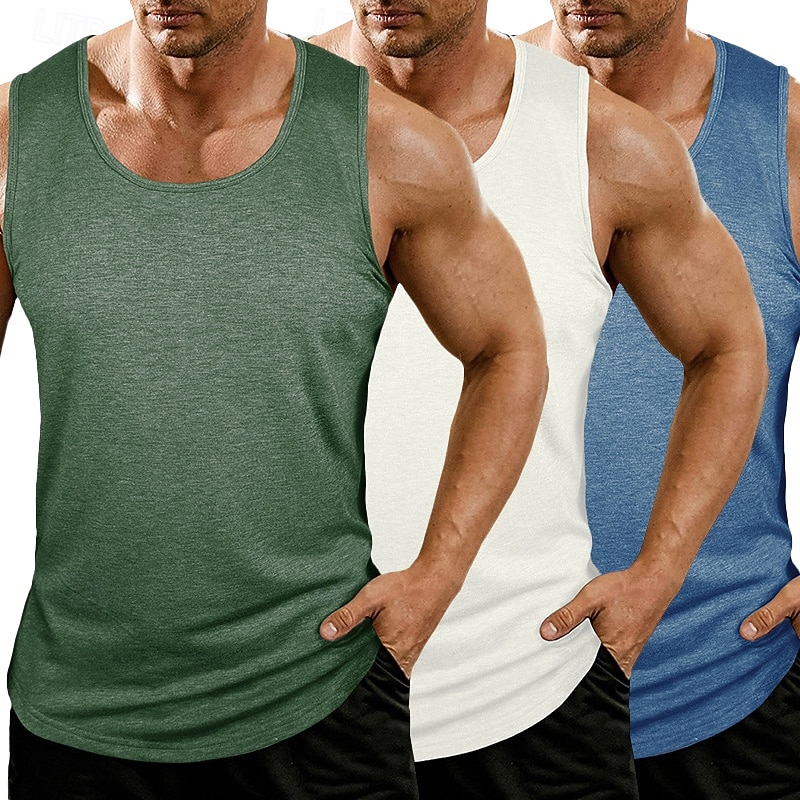 Herr Linne Väst Undertröjor Ärmlös tröja Ärmlös Rundhals Rund halsringning Sommar Alla årstider Slät Mode Grundläggande Klassisk 3 st Slät Ledigt Gym Gata K Topp t-shirt för män 2026 - $39.99 –P5