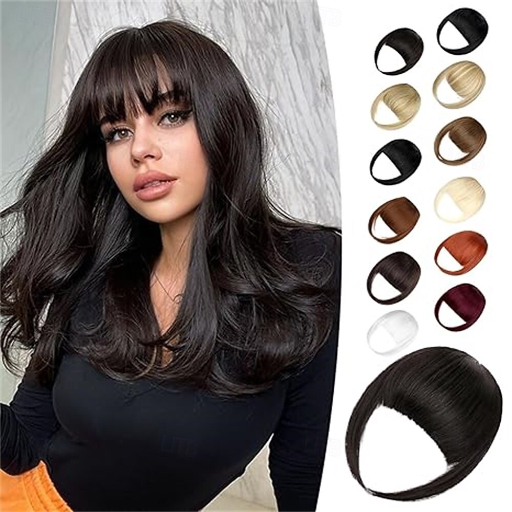 klipsiomainen otsatukka, luonnollinen feikkiotsatukka, mustanruskea ranskalainen otsatukka, otsatukka ohimoilla, naisten hiuslisäkkeet klipsiomainen otsatukka, hiustenpidennykset, kaareva otsatukka 2026 - $10.99 –P2