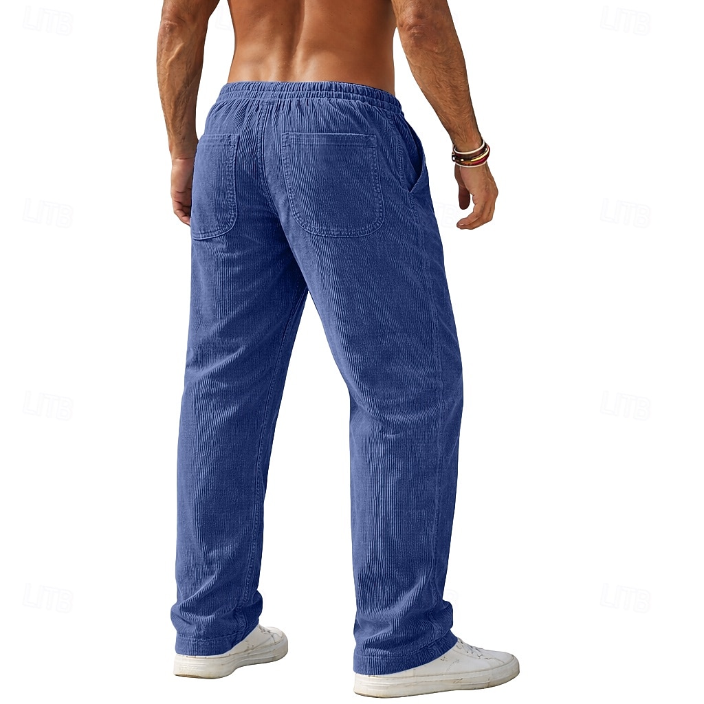 Herren Hose Cordhose Baggy-Hosen Freizeithose Kordelzug Gerader Schnitt Einfarbig Komfort Volle Länge Täglich Outdoor Streetwear Urlaub Mode Blau Schwarz Mikroelastisch 2026 - $22.99 –P1
