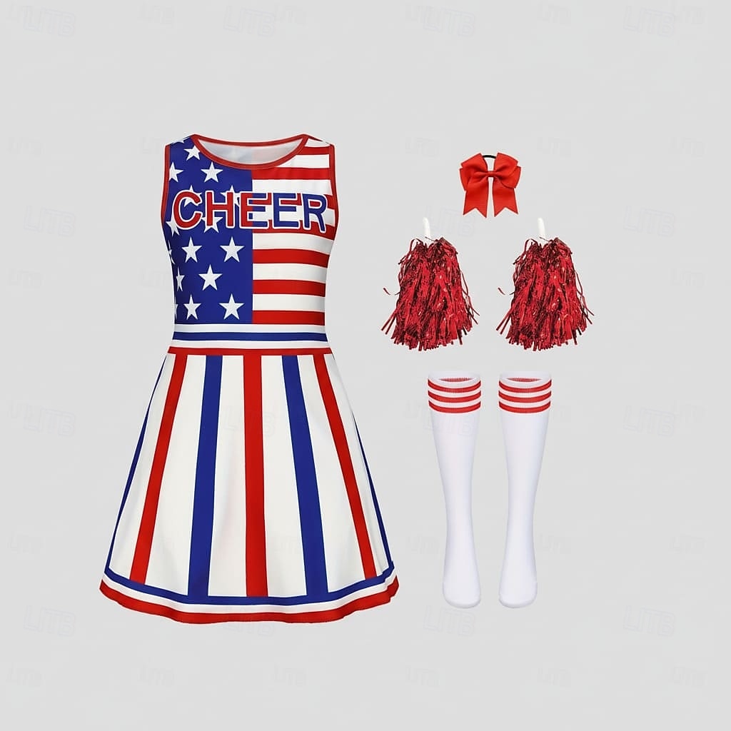 abiti da cheerleader cosplay bambini ragazze Halloween carnevale giorno dell'indipendenza / quattro luglio festa spettacolo mascherata travestimento del 2026 a $29.99 –P1